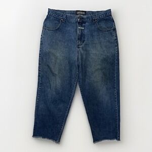 Vintage Boss Men's Jeans Y2K Baggy Blue Denim Frayed Raw Hem 39x29 Streetwear